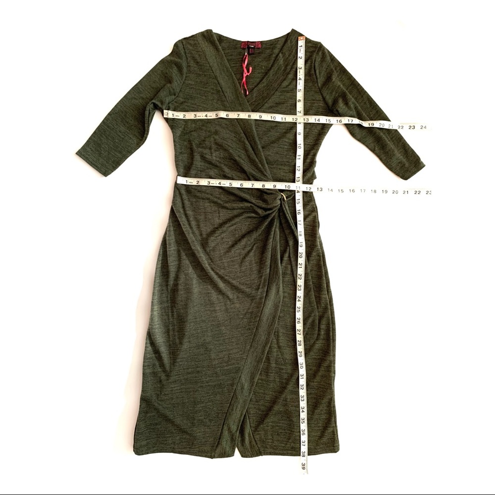 Last one Olive Green Bodycon Knit Wrap Sweater Dress - Picture 16 of 16